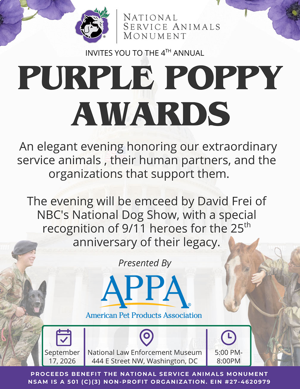 Purple Poppy Awards 2026 Supporting National Service Animals Monument